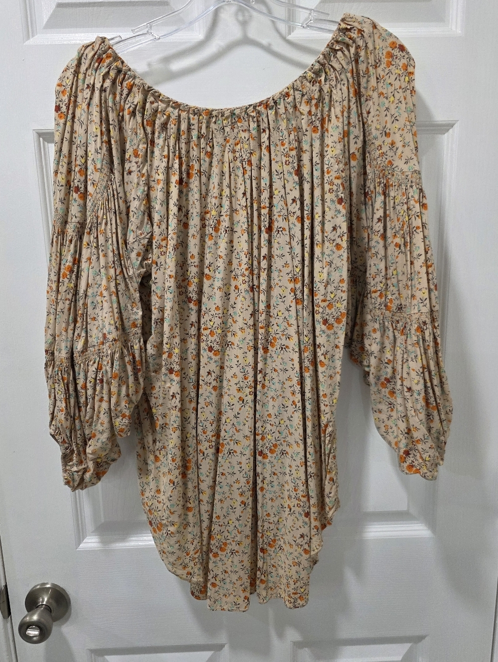 Ivy Jane Boho Floral Off-The-Shoulder Tiered Bell Sleeve Top, Size Small - Picture 4 of 7